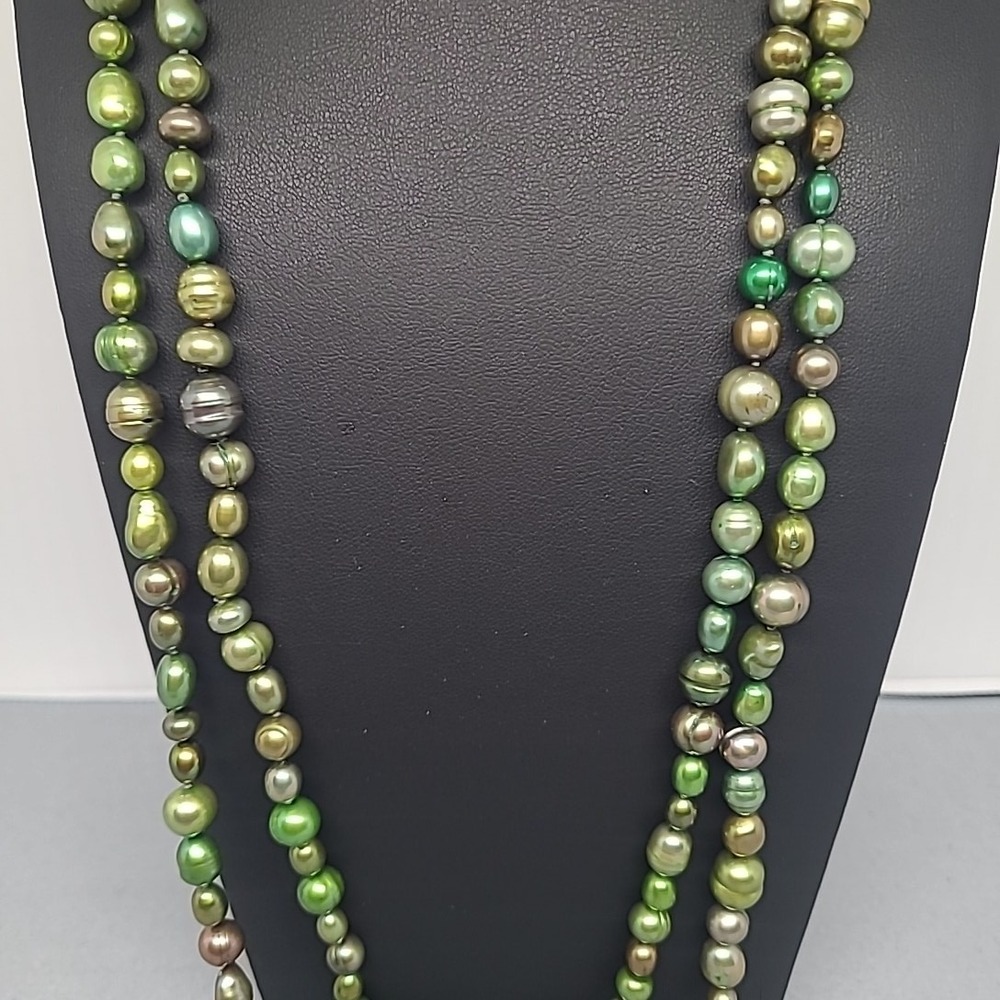 Freshwater Pearl Necklace‎ Green Long Baroque Strand Statement Flapper